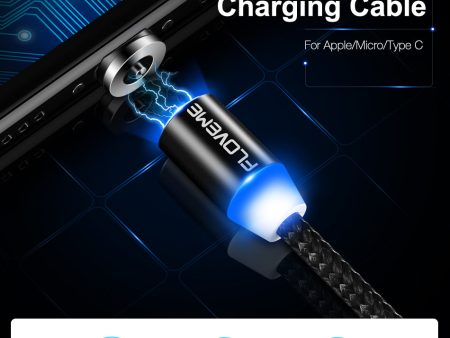 Magnetic iPhone Cable For Lightning iPhone Charging Nylon Braided LED Magnet Charger Cable USB-C Online Hot Sale