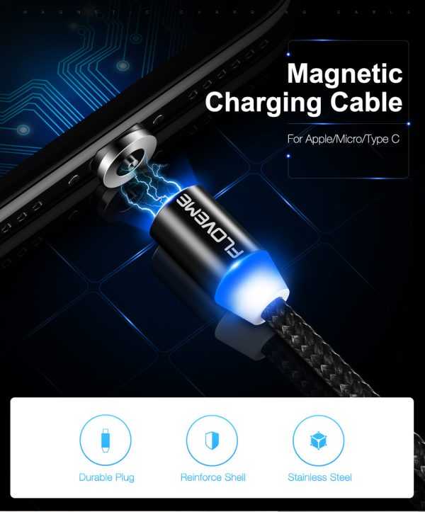 Magnetic iPhone Cable For Lightning iPhone Charging Nylon Braided LED Magnet Charger Cable USB-C Online Hot Sale