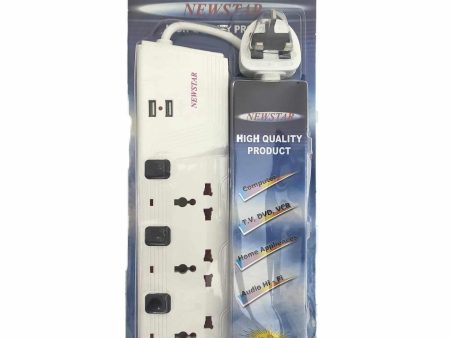 3 Way Power Extension With 2 USB Port White 3meter For Discount